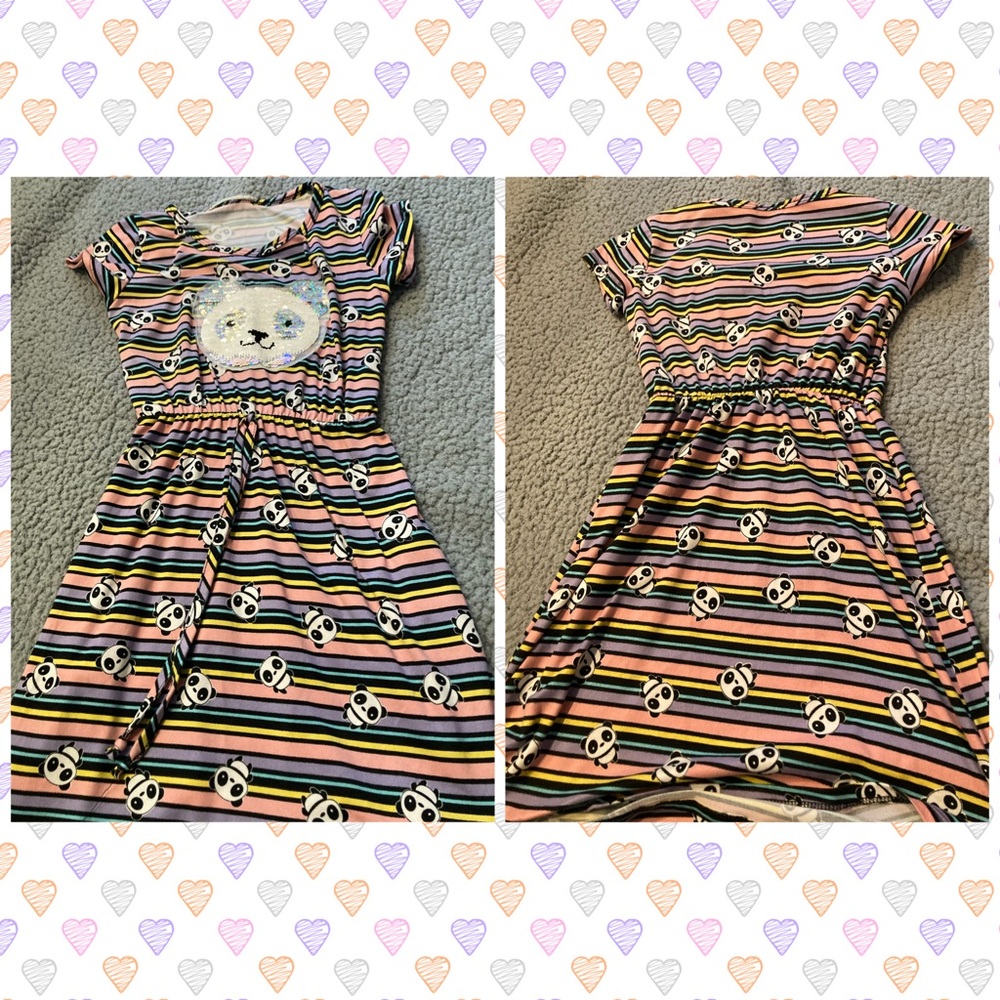 Girls Panda Flip Sequin Striped Dress Size 7
